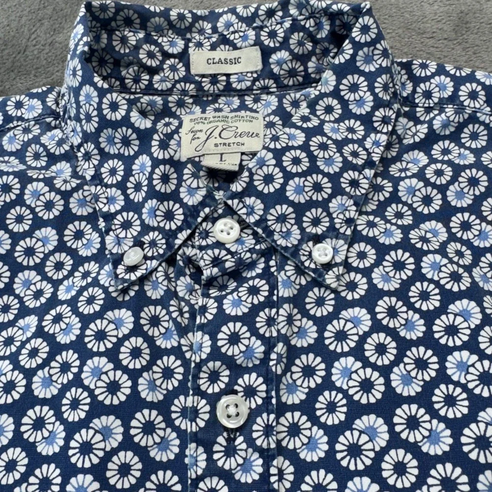 J. Crew Floral Print Button Down Shirt Stretch Organic Cotton Classic Fit‎ L